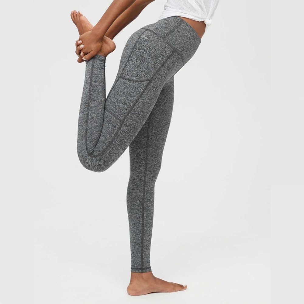 Aerie Play High Waisted Leggings Heather Grey Fleece Lined/Brushed with pockets